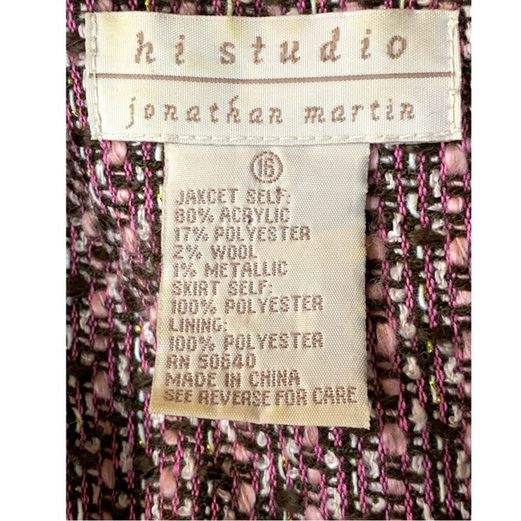 HI STUDIO JONATHAN MARTIN PINK BROWN TWEED CROPPED BLAZER WOMEN’S SIZE 16 - Picture 8 of 9